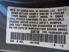 2011 Honda Civic LX-S Gray Sedan 1.8L Vtec AT #A22534